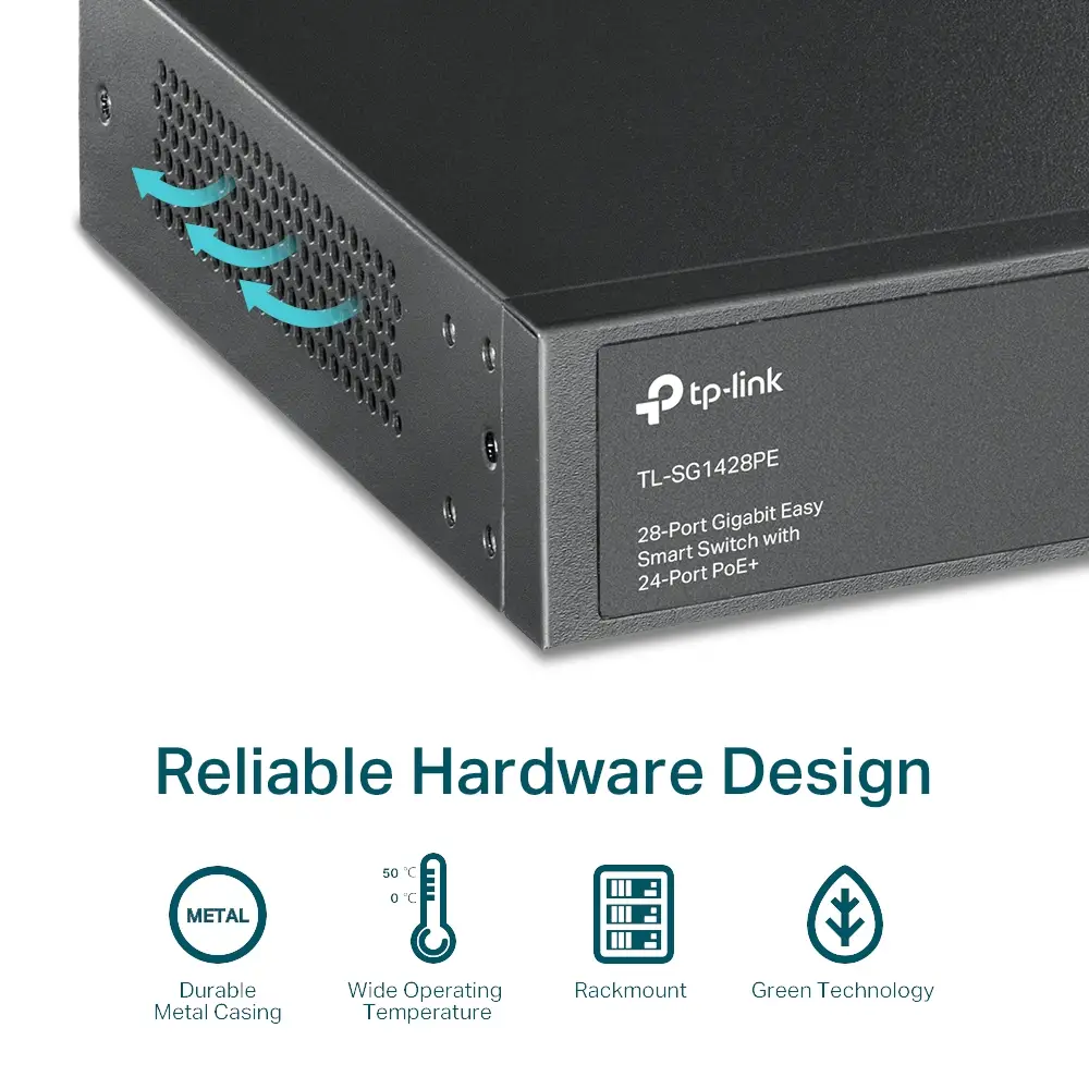 TP-Link 28 Port Gigabit Easy Smart PoE+ Switch (24 GE + 2 GE + 2 GE SFP Port) SG-1428PE view 2